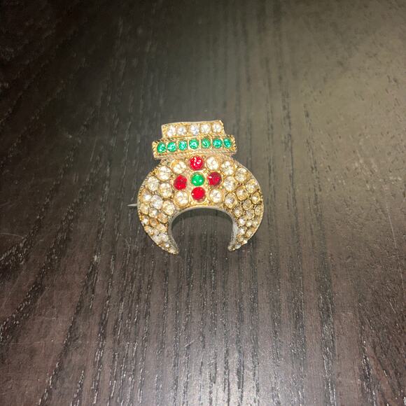 Gemsco NY Gold Multicolor Rhinestone Shriners Crescent Pin Brooch Masonic - Picture 1 of 11